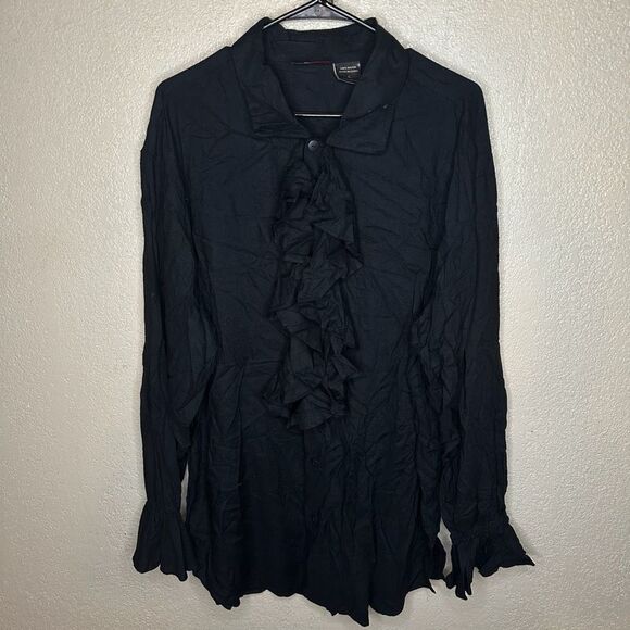 Y2K Morbid Threads Punk Goth Ruffle Long Sleeve Button Down Shirt Large - Picture 2 of 5
